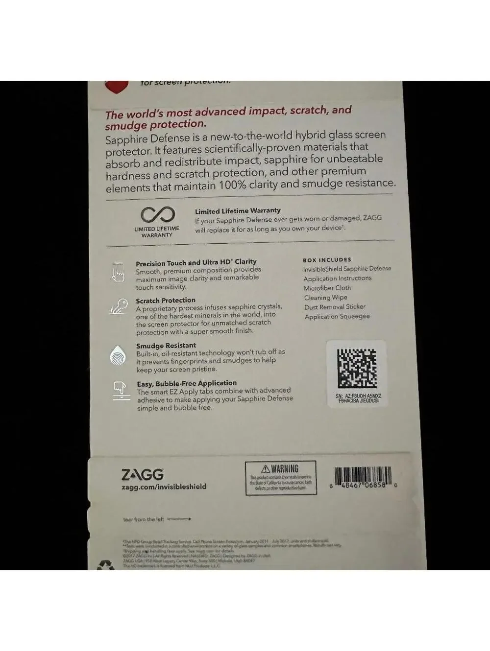 Invisible Shield Sapphire Defense Hybrid glass iPhone X NIB